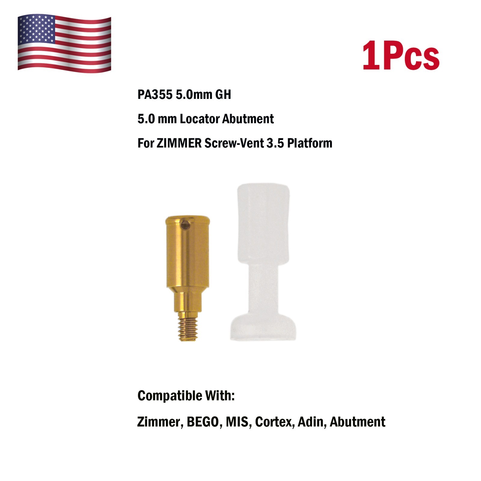 US Locator Abutment GH 5mm Tapered Screw-vent 3.5 fit Zimmer Adin MIS Implants