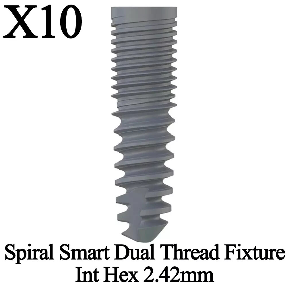 10pcs Dental Spiral Smart Dual Thread Fixture Int Hex 2.42mm Titanium Lab
