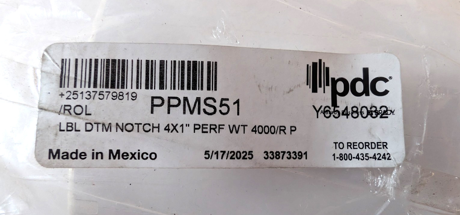 PDC Label McKesson/HBOC Direct Thermal Notch White 4″ x 1″ PPMS51