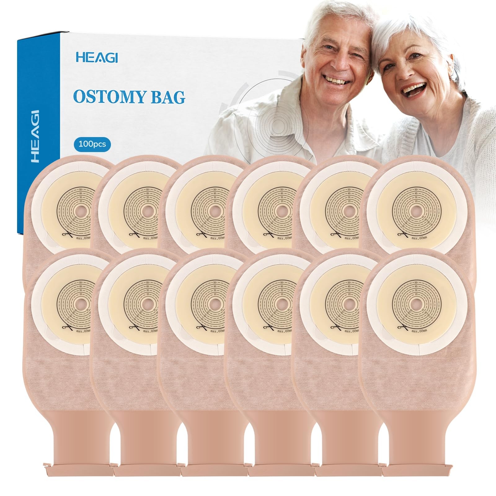 100 PCS Colostomy Bags, One Piece Ostomy Drainable Pouches with 100pcs