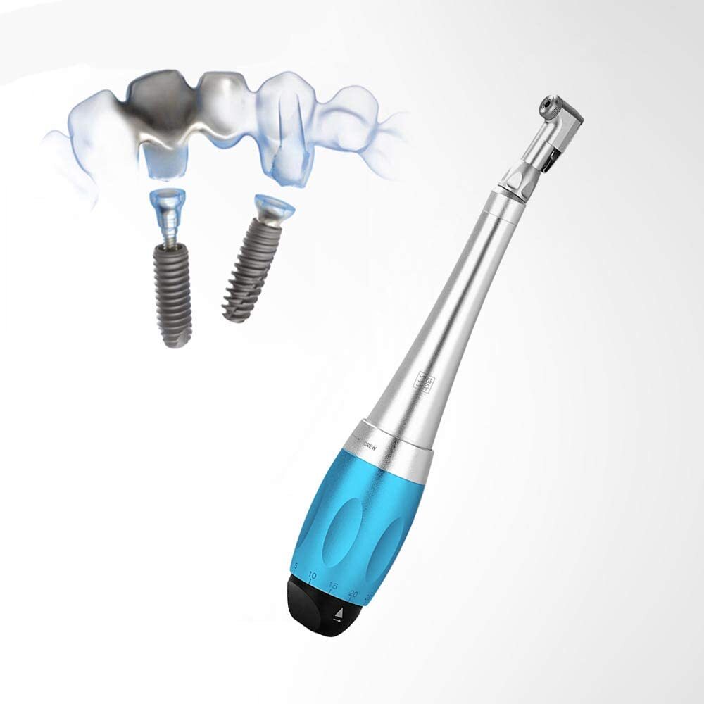 Dental Universal Implant Torque 2 Heads Adjustment Handpiece&12 Drivers Blue CE