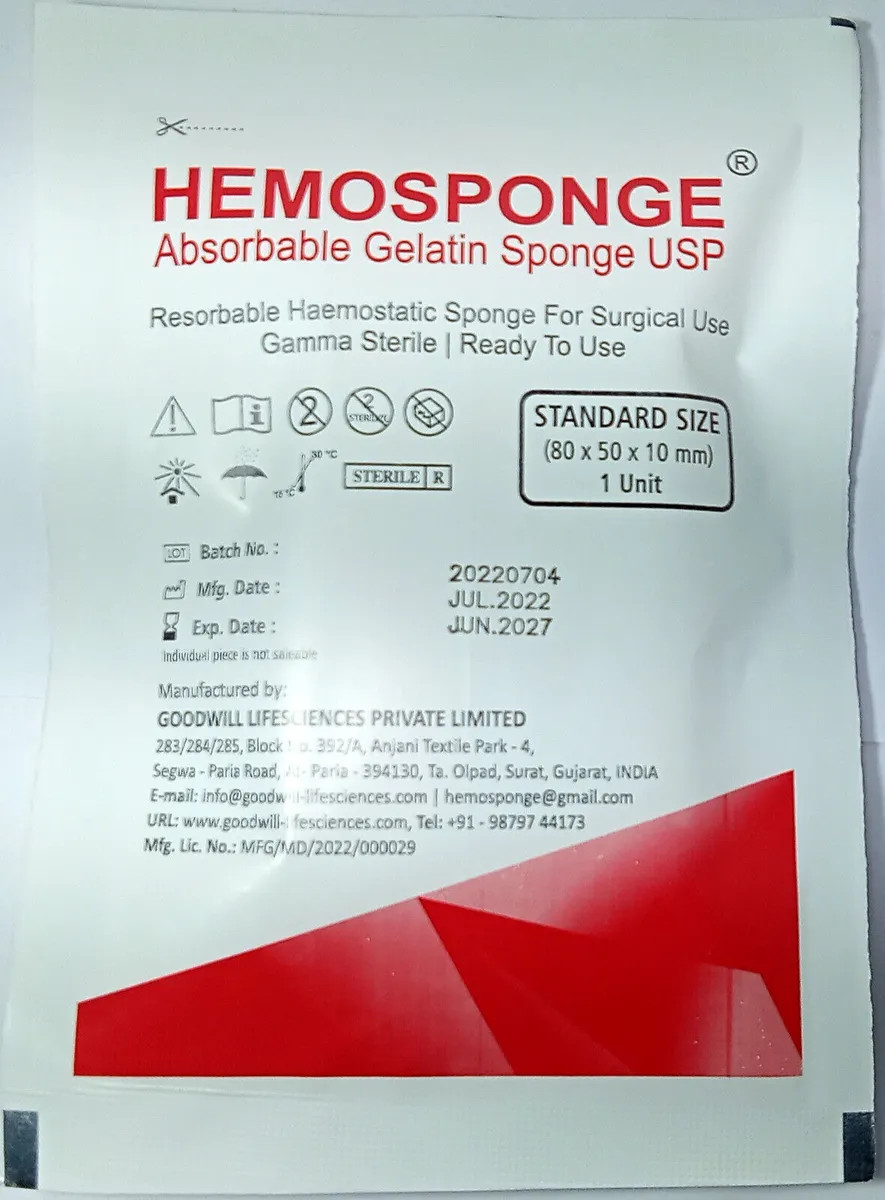 10 Pack Absorbable STERILE Haemostatic Gelatin Sponge 80mm Gelfoam Hemocollagene