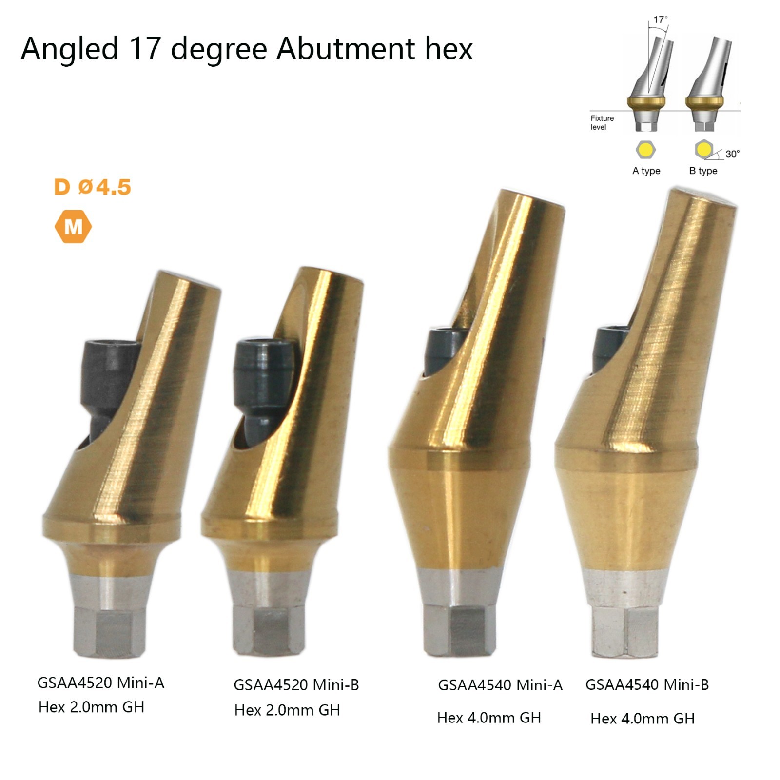US Dental Titanium Hex A/B 17° Angled Abutment for Hiossen ET Mini Regular Plat