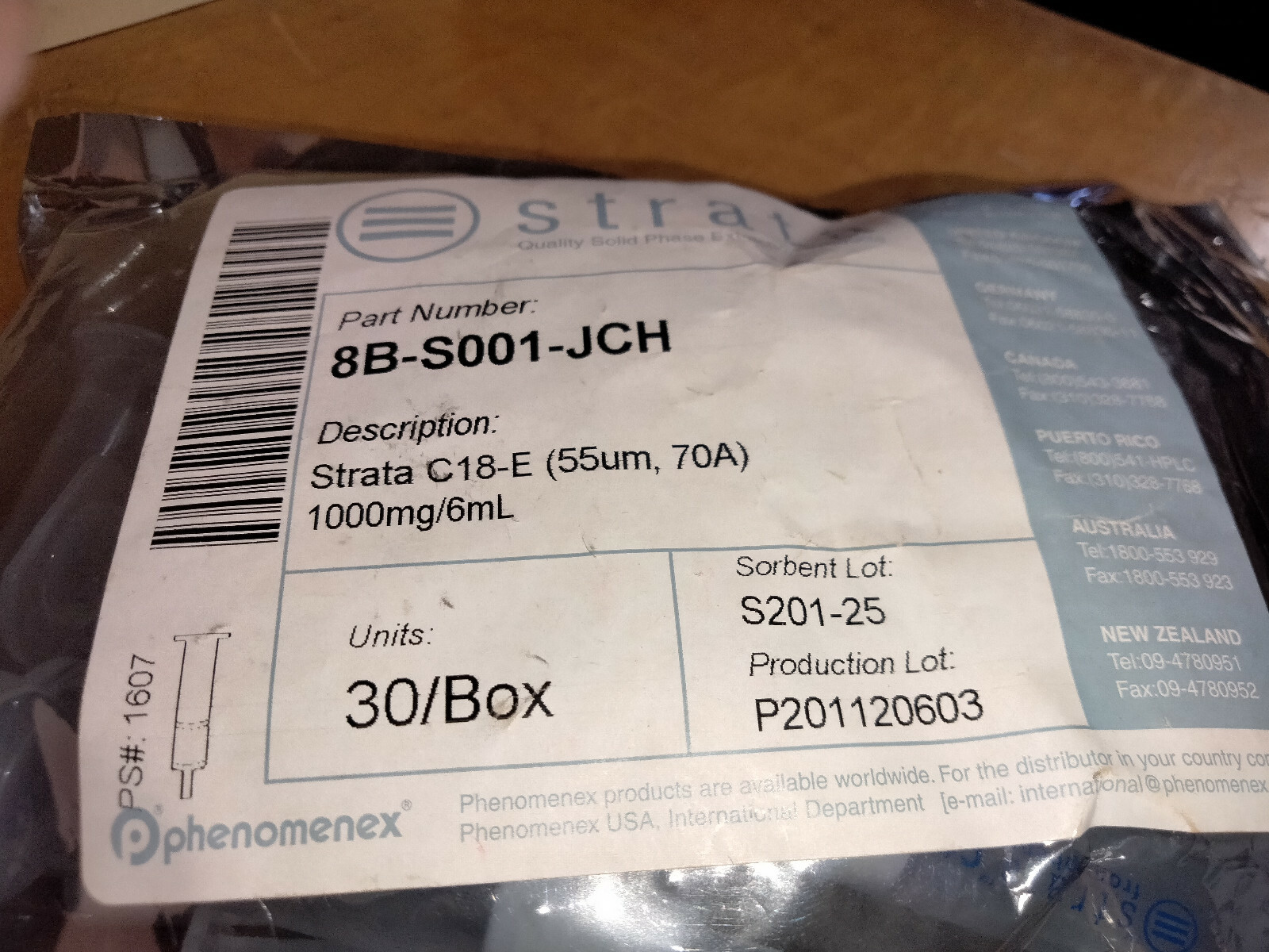 Phenomenex Strata C18-E 55µm 70A 1000mg/6ml 8B-S001-JCH 30/box – NEW