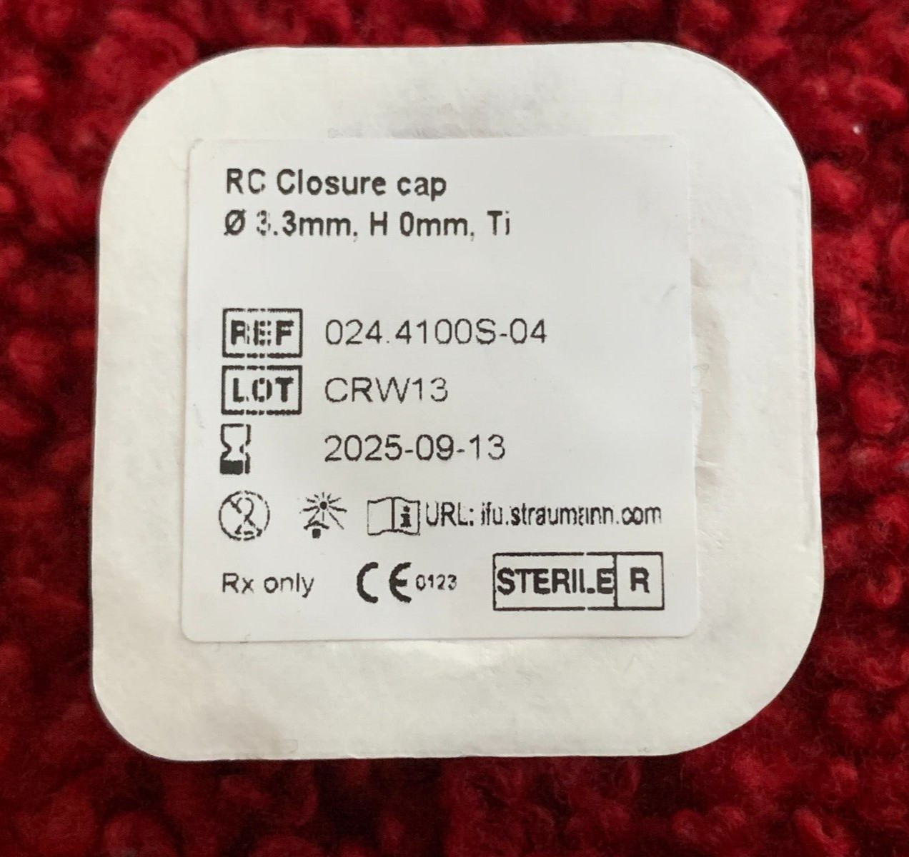 Straumann RC Closure Cap 0 2.8mm,H 0mm,Ti ref: 024 2100S-04