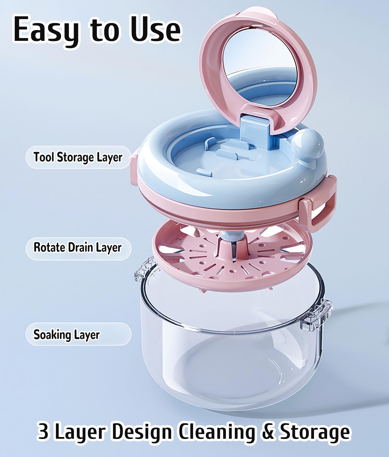 MURRI&MURRDI Denture Bath Box for Travel, 2 in 1 Retainer Cleaning A Pink