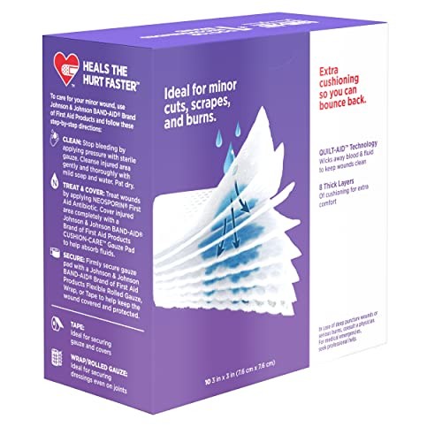 Band-Aid Brand Cushion Care Non-Stick Gauze Pads, 3×3 Inch 25ct (Pack of 10)