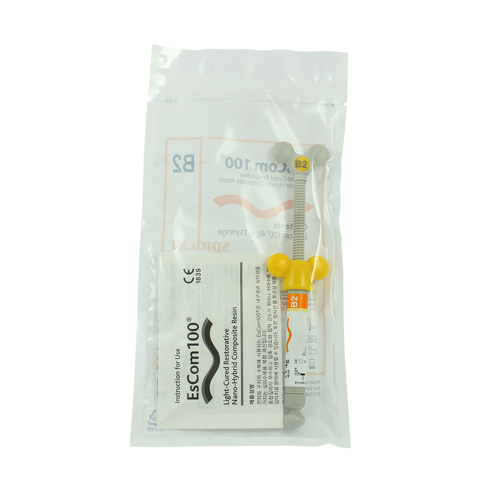 Dental Restorative Nanohybrid Spident EsCom100 Light Cure Composite, Syringe 4g