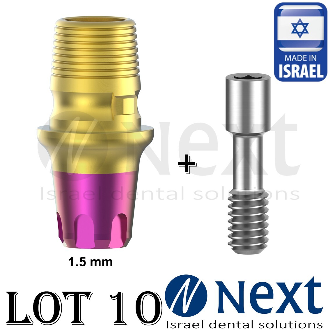 LOTx10 Abutment T-Base CAD/CAM MIS conical C1 V3 SP fit HEX 1.5 mm colored