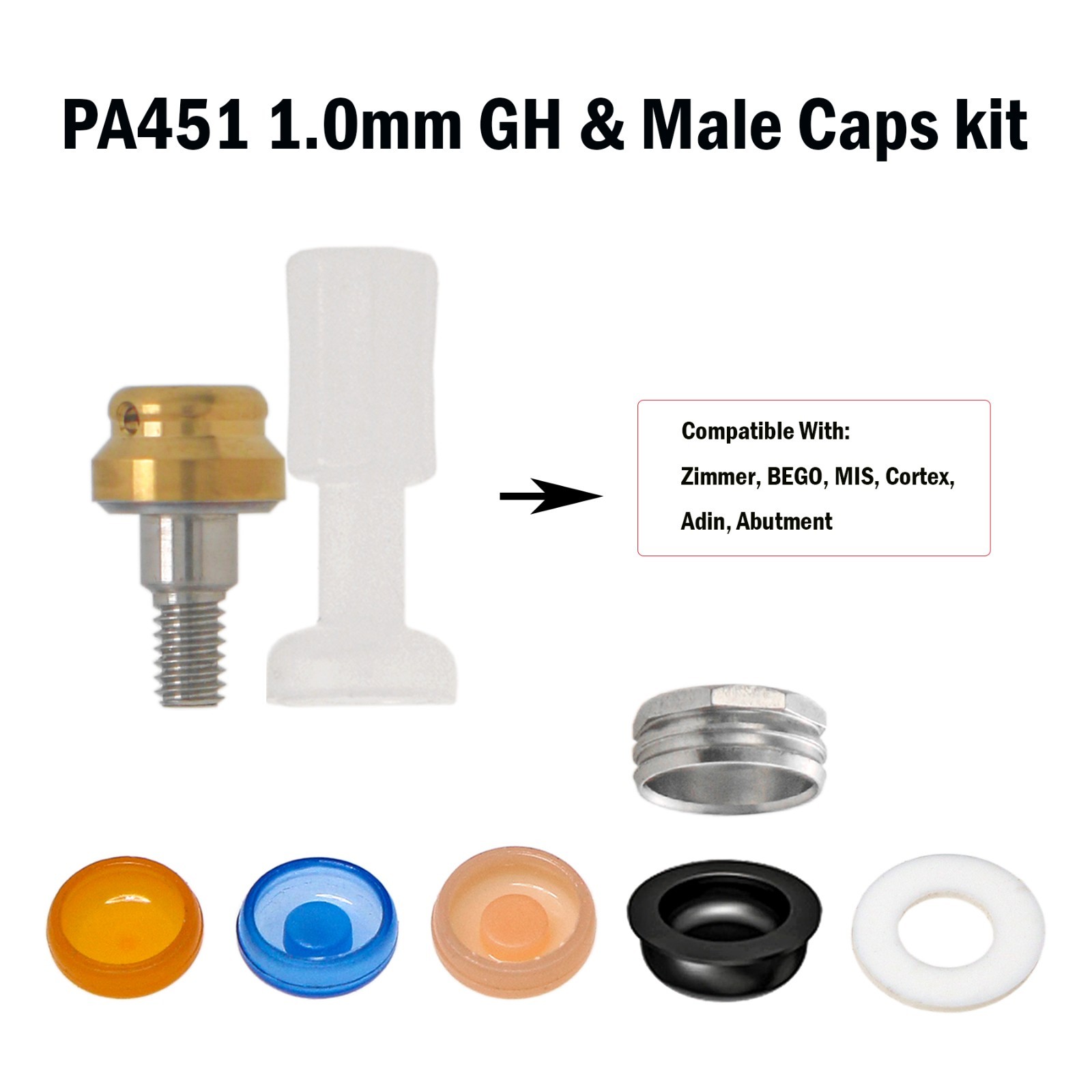 US Locator Overdenture Abutment Fit Zimmer Screw-Vent 4.5mm Male Cap Kit Implant