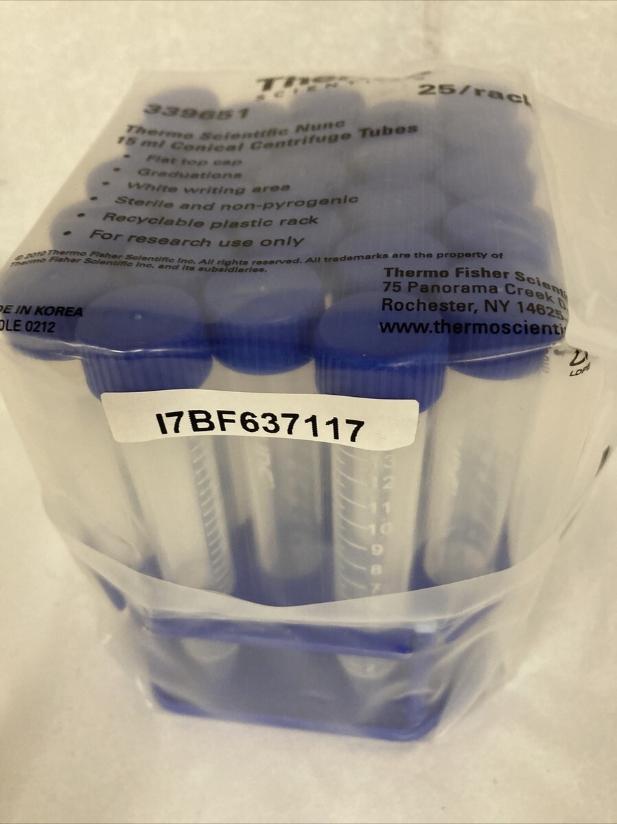 25 Thermo Scientific Nunc 15 ml Conical Centrifuge Screw Cap Test Tubes 339651