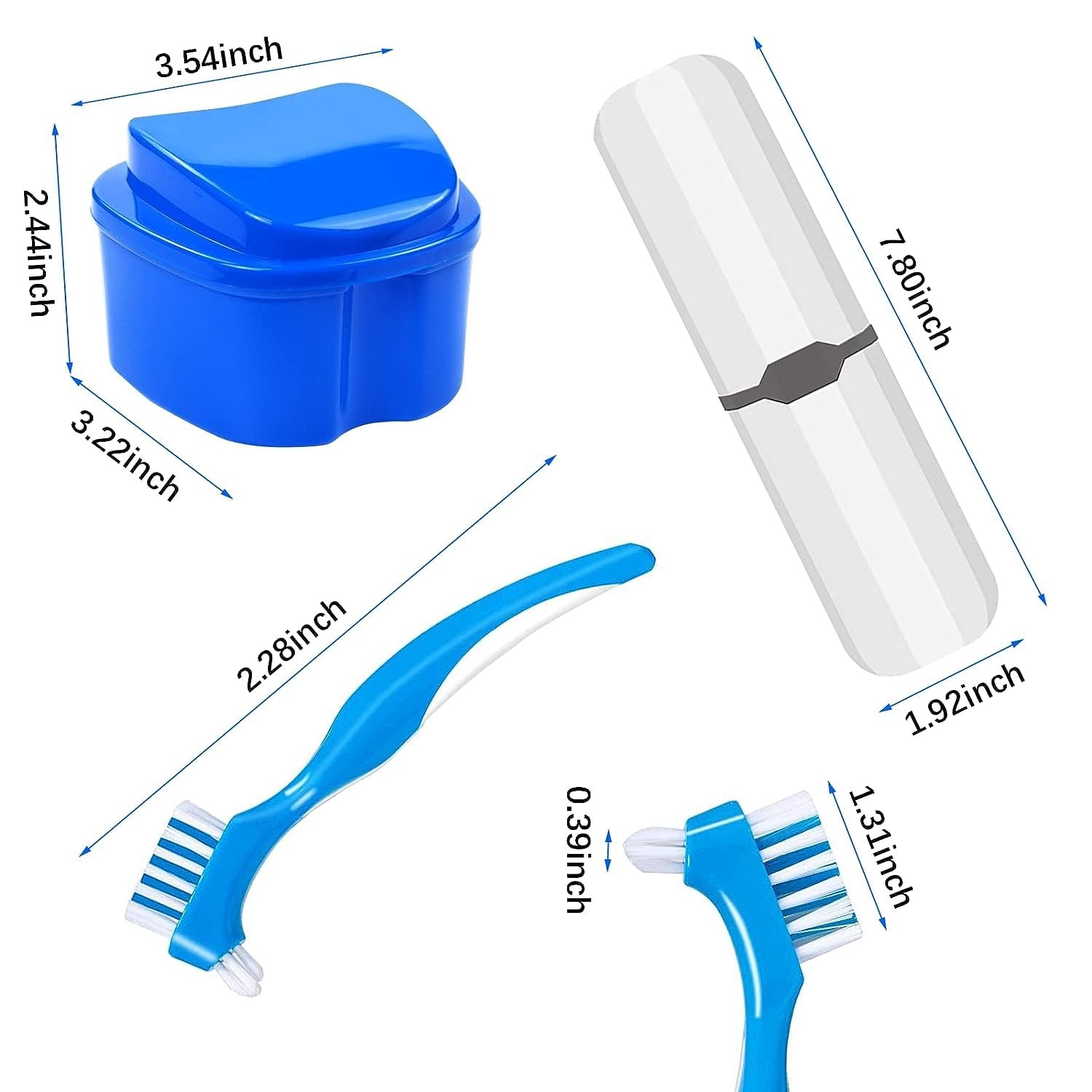11 Pcs Denture Case Kit, 2 Retainer Holder Boxes with Drainage Design, 2 Blue