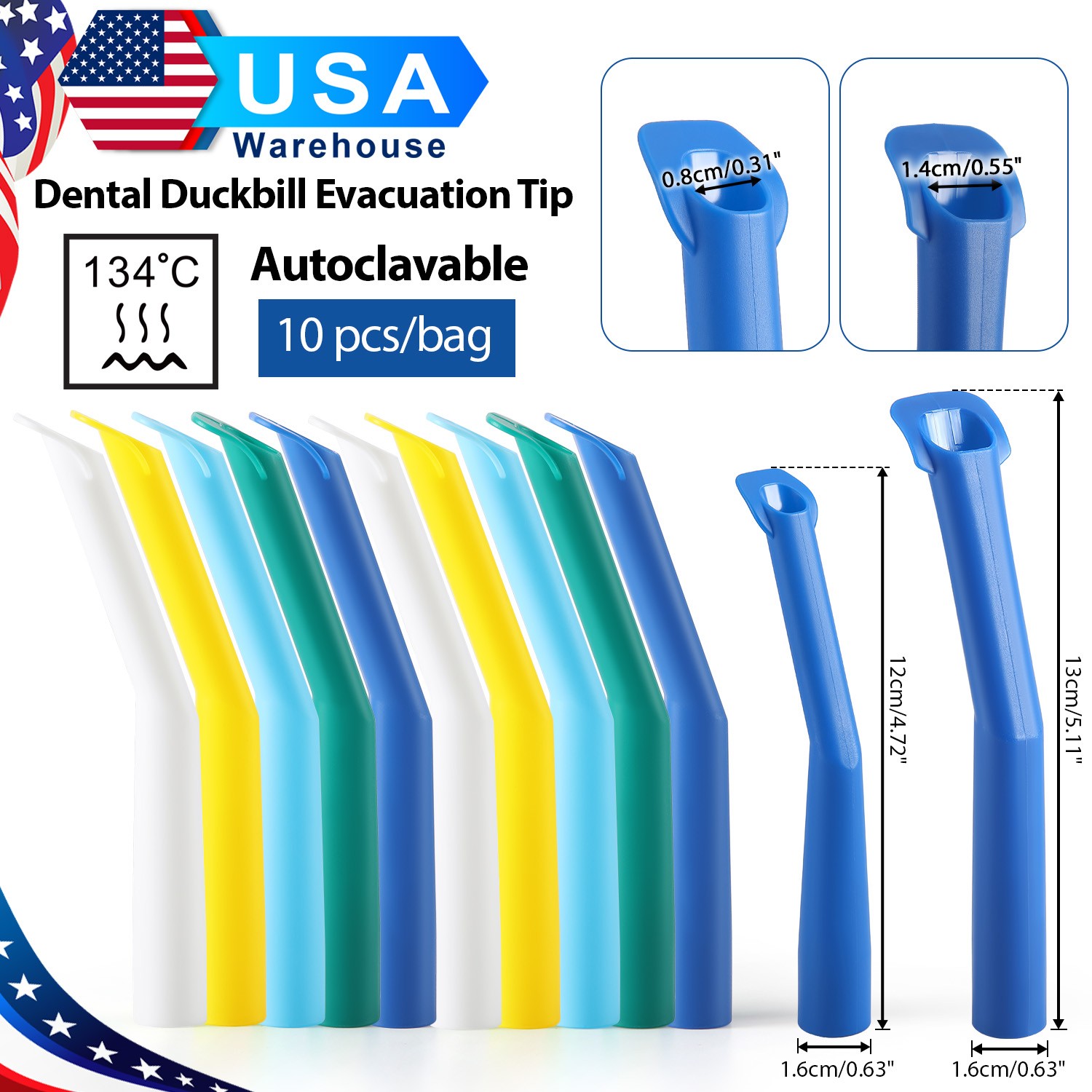 Dental Autoclavable Saliva Ejectors Strong Suction Tips Duckbill Evacuator Tips