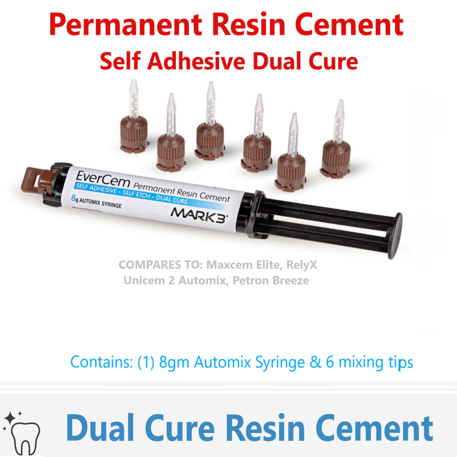 Dental Permanent Resin Cement, Universal Dual Cure Resin Cement for Posts, Metal