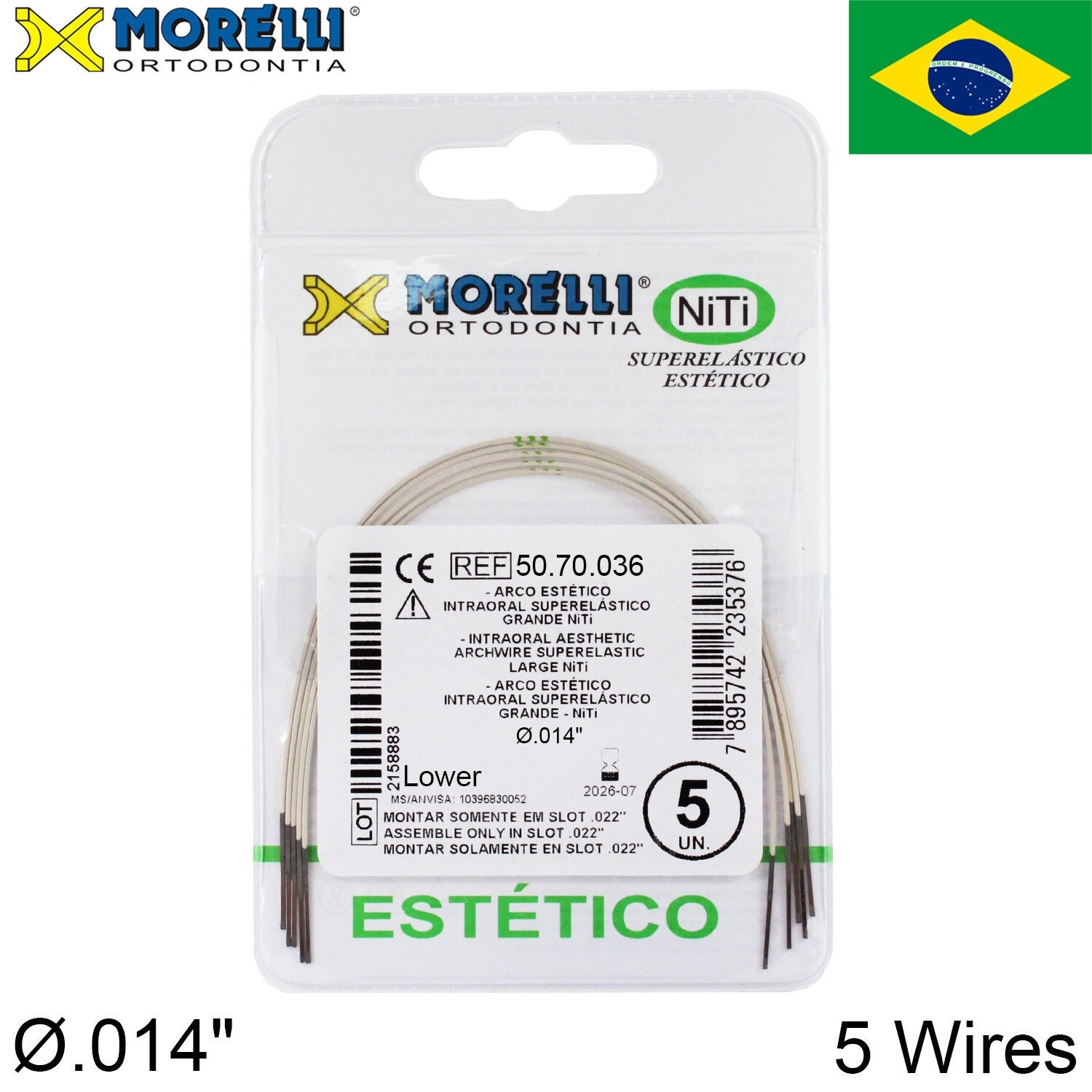 5 NiTi Dental White Orthodontic Archwire Superelastic Aesthetic Ø.014 Low