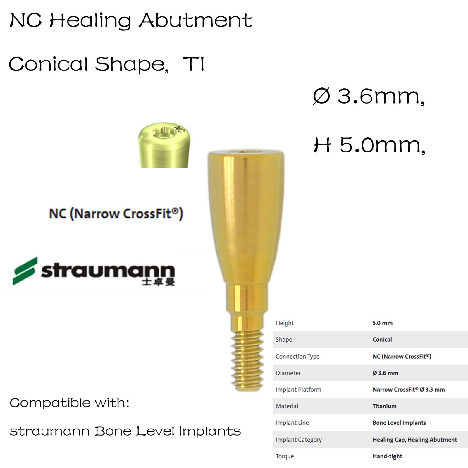 NC Dental Healing Abutment Healing Closure Narrow for Straumann ITI Bone Level