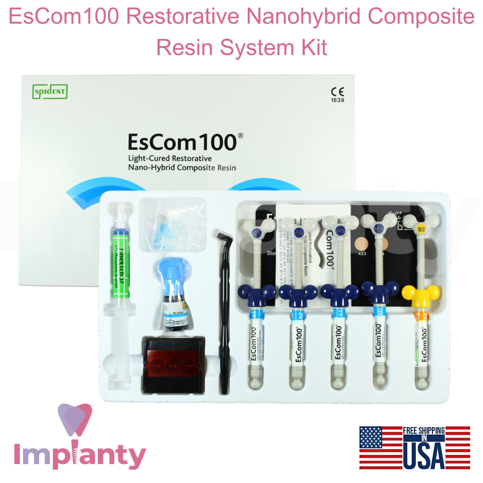 Dental EsCom100 Restorative Nan0hybrid Composite Resin System Kit Light Cure