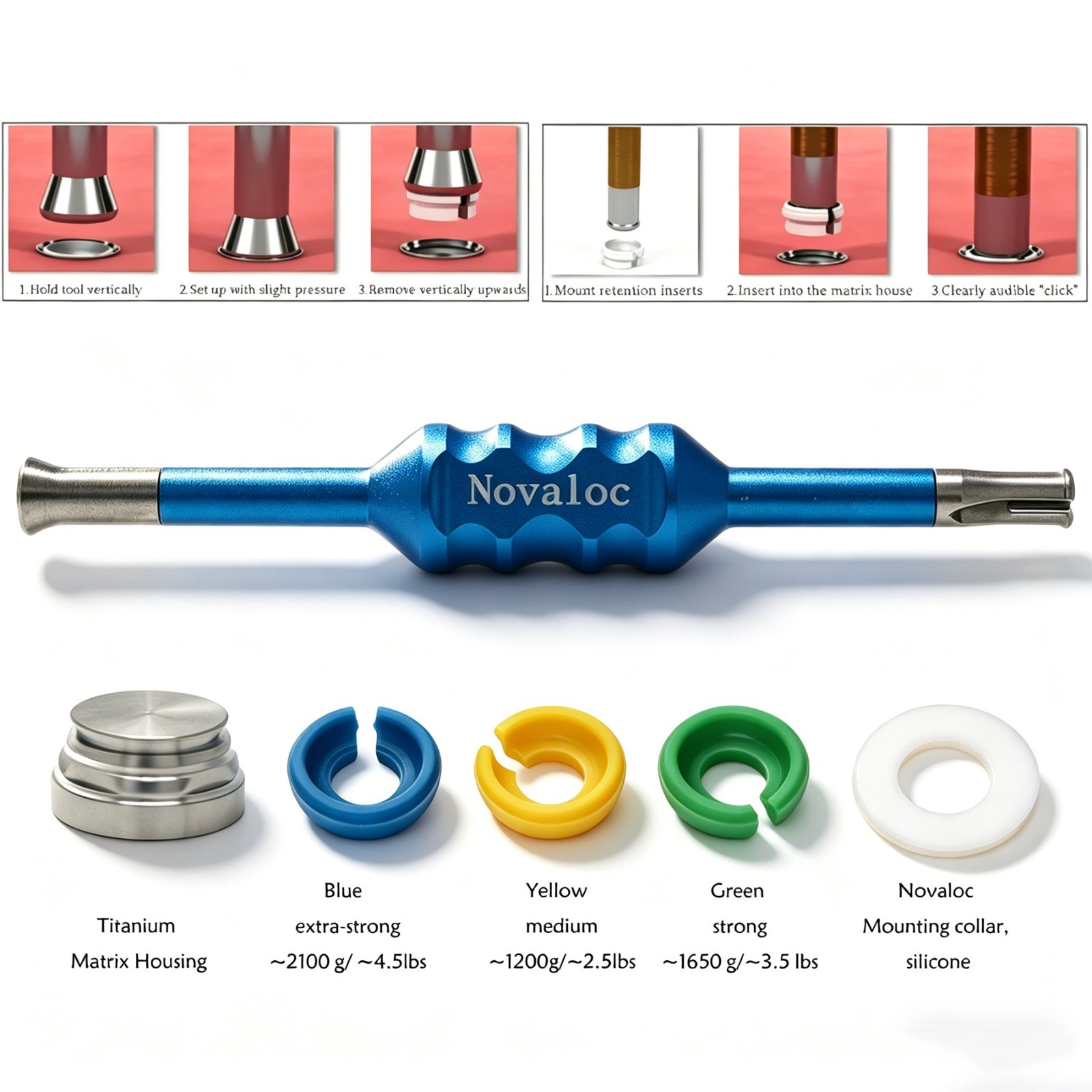 US Dental Novaloc Retention Insert PEEK Caps Titanium Matrix Housing & Core Tool