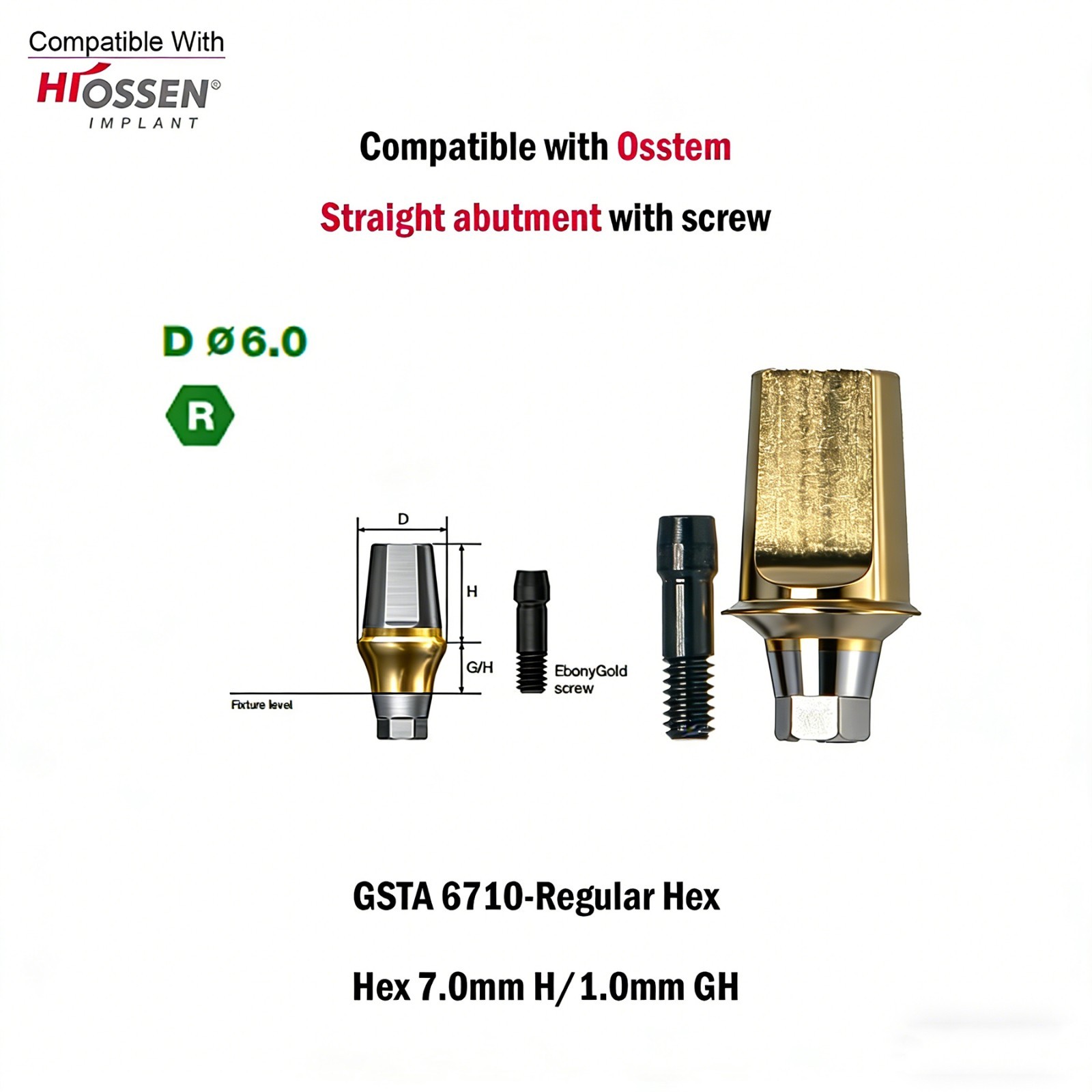1pc Dental Titanium Straight Abutment Ti Cemented Abutment for Osstem Hiossen TS