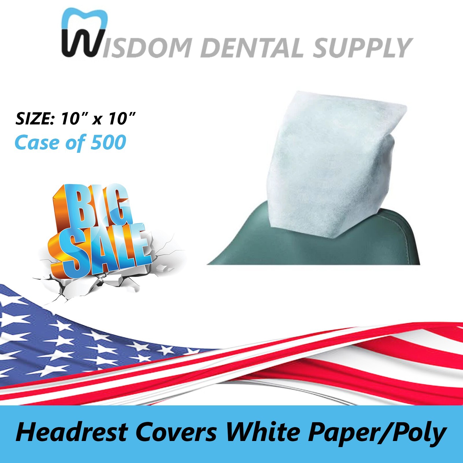 Safedent H50138 – Dental Headrest Covers White Paper/Poly 10”x10” 500/Case