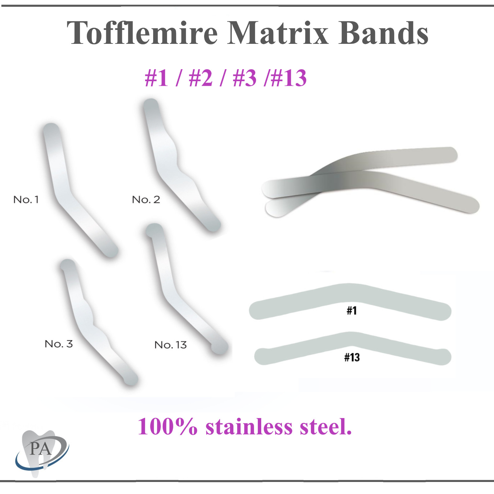 Dental Tofflemire Stainless Steel Matrix Bands #3 Narrow, .0015, 144/Pk or 12/Pk