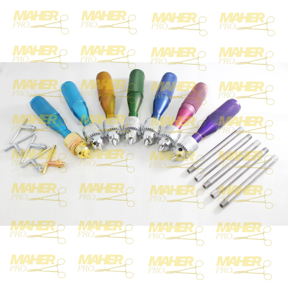 Hand Drill silver & 7 Color 7 PCs Set 1 PCs 16 cm orthopedics