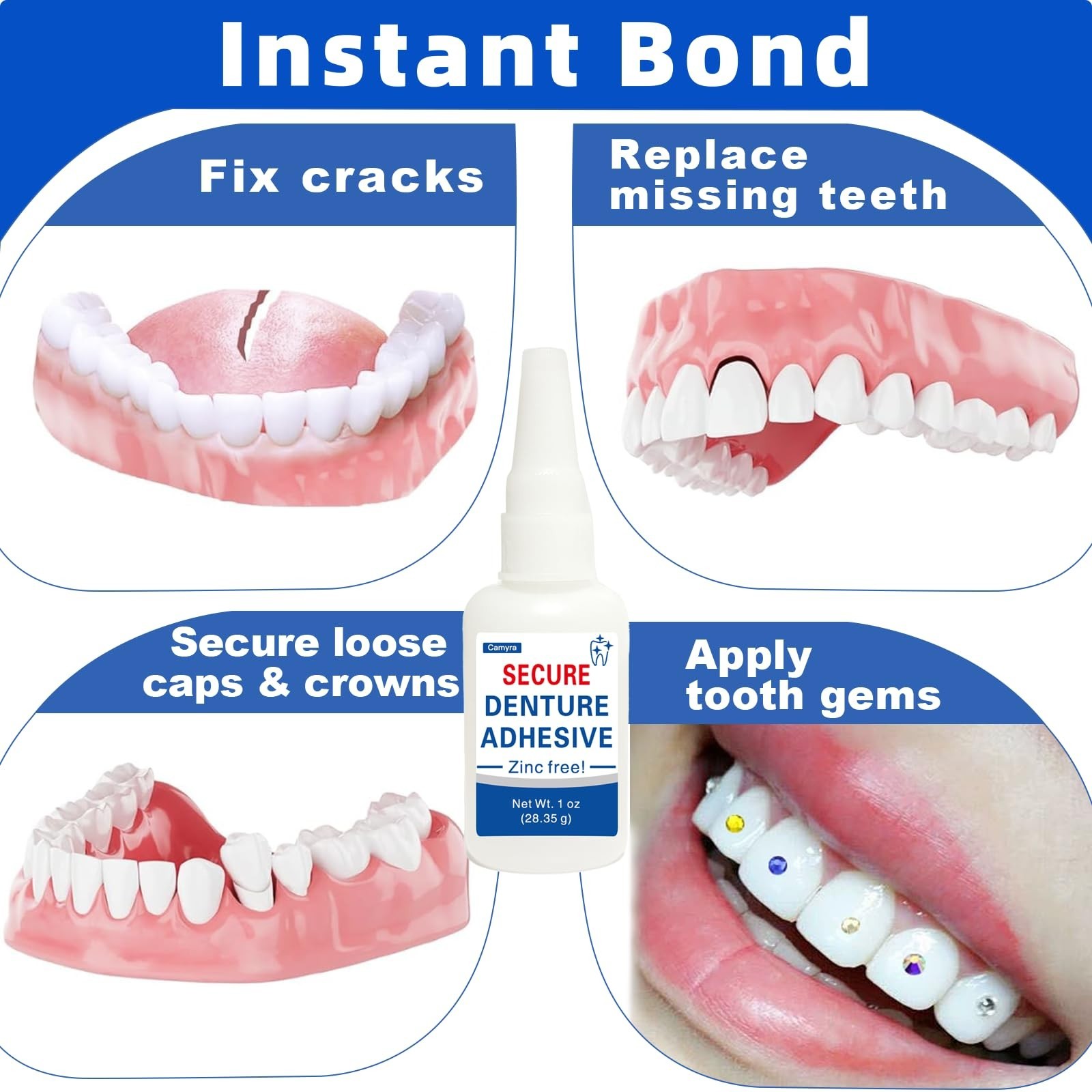 Instant Bonding Dental Glue 1 oz – Super Strong Adhesive for Cracks & Loose Teet