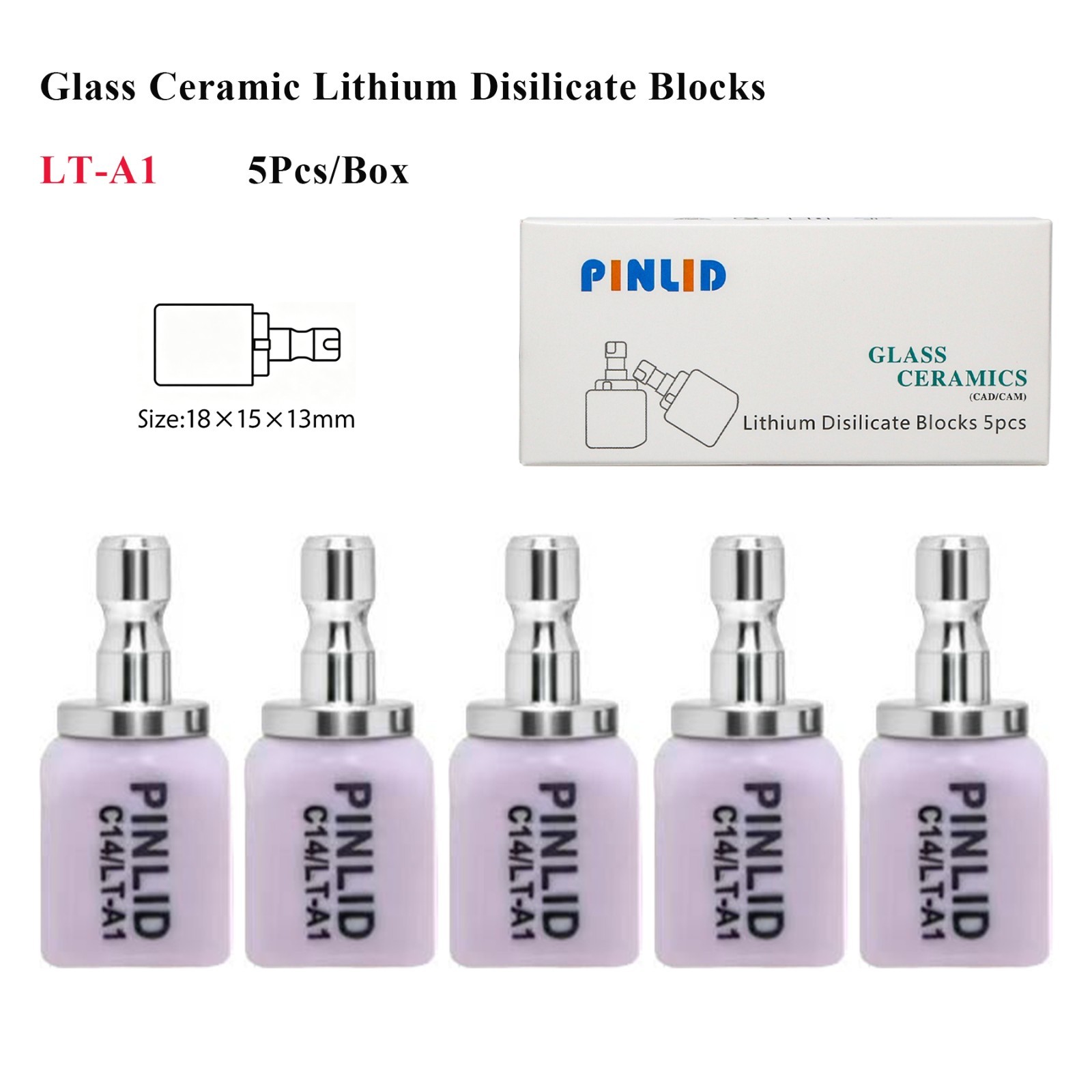 US 5PCS C14 LT Dental Glass Ceramic Lithium Disilicate Blocks Emax CAD/CAM