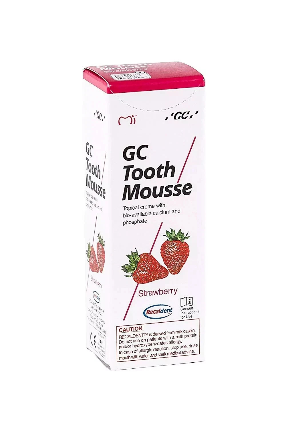 GC Tooth Mousse Strawberry Topical Tooth Cream With Recaldent 1 Tube of 40 gm