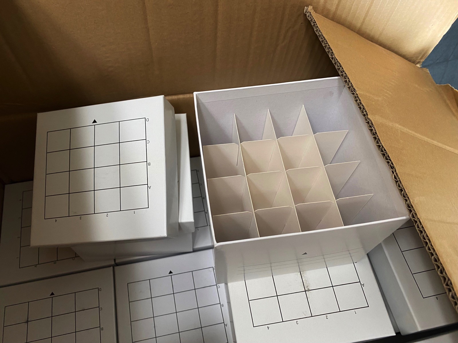 GLOBE SCIENTIFIC 50mL 4×4 Centrifuge Tubes Cardboard Freezing Box #3099 (45/Pk)