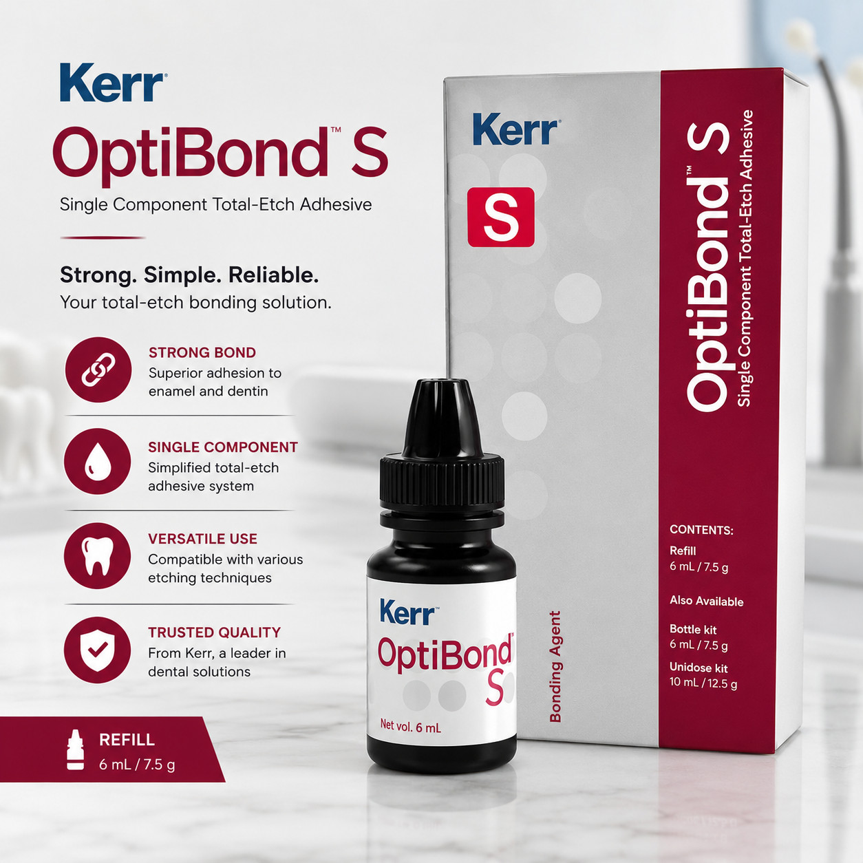 Kerr OptiBond S Total-Etch Dental Bonding Adhesive Refill Bottle 6m B 08-07-2026