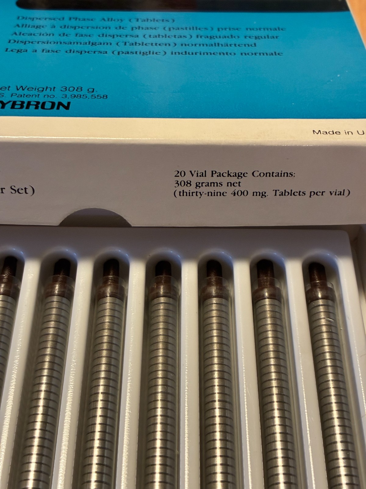 Kerr Contour Silver Dental Amalgam Alloy 20 Vial Pkg, contains 308 g. net