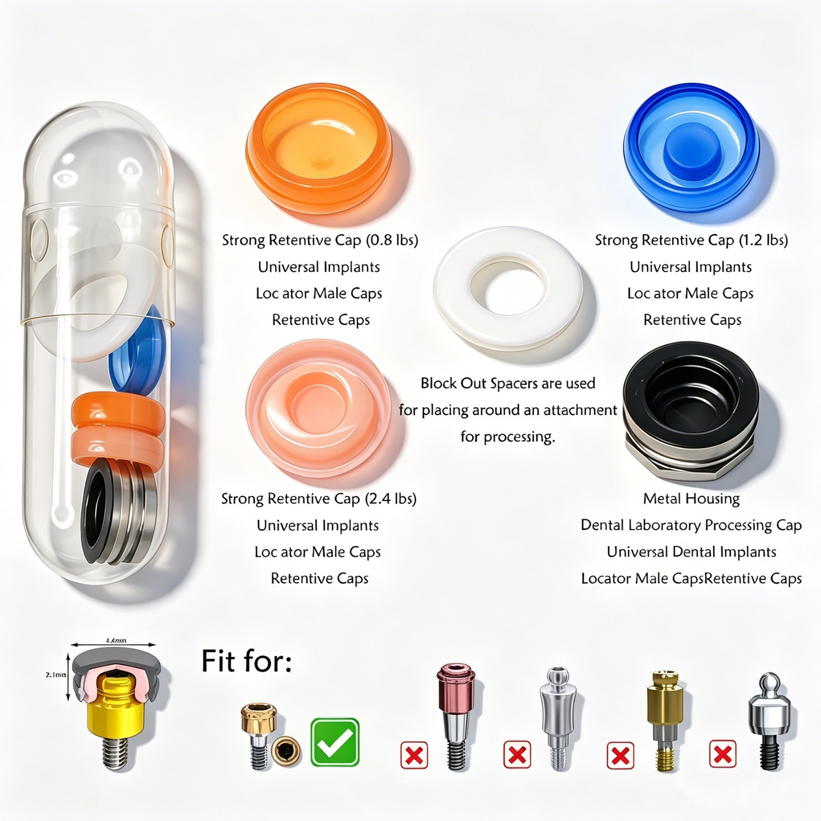 US Dental Overdenture Locator Abutments Retention Caps Implant Insert 5pcs/set