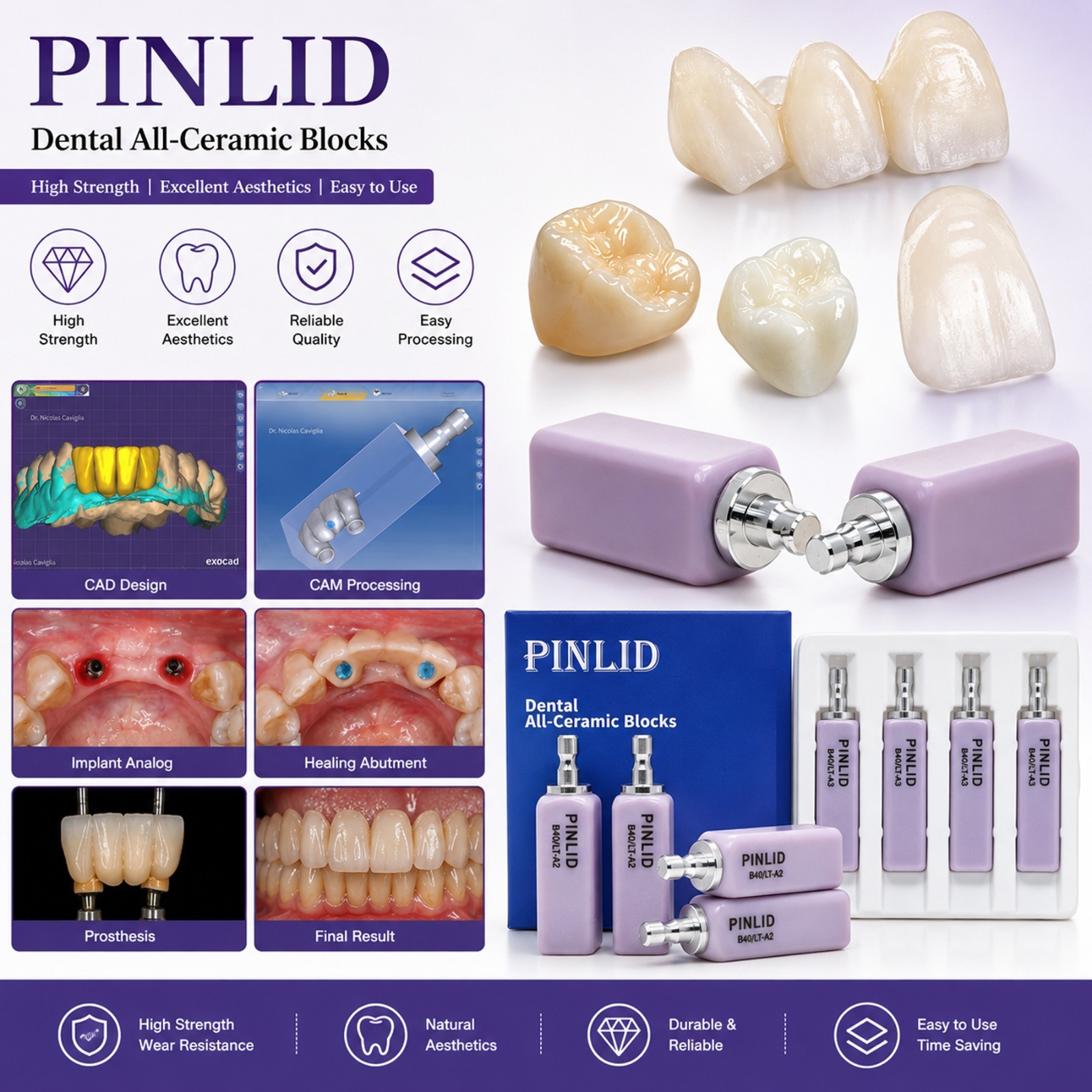 LT Dental Emax Glass Ceramic CAD CAM Blocks Lithium Disilicate CEREC 4pc/box