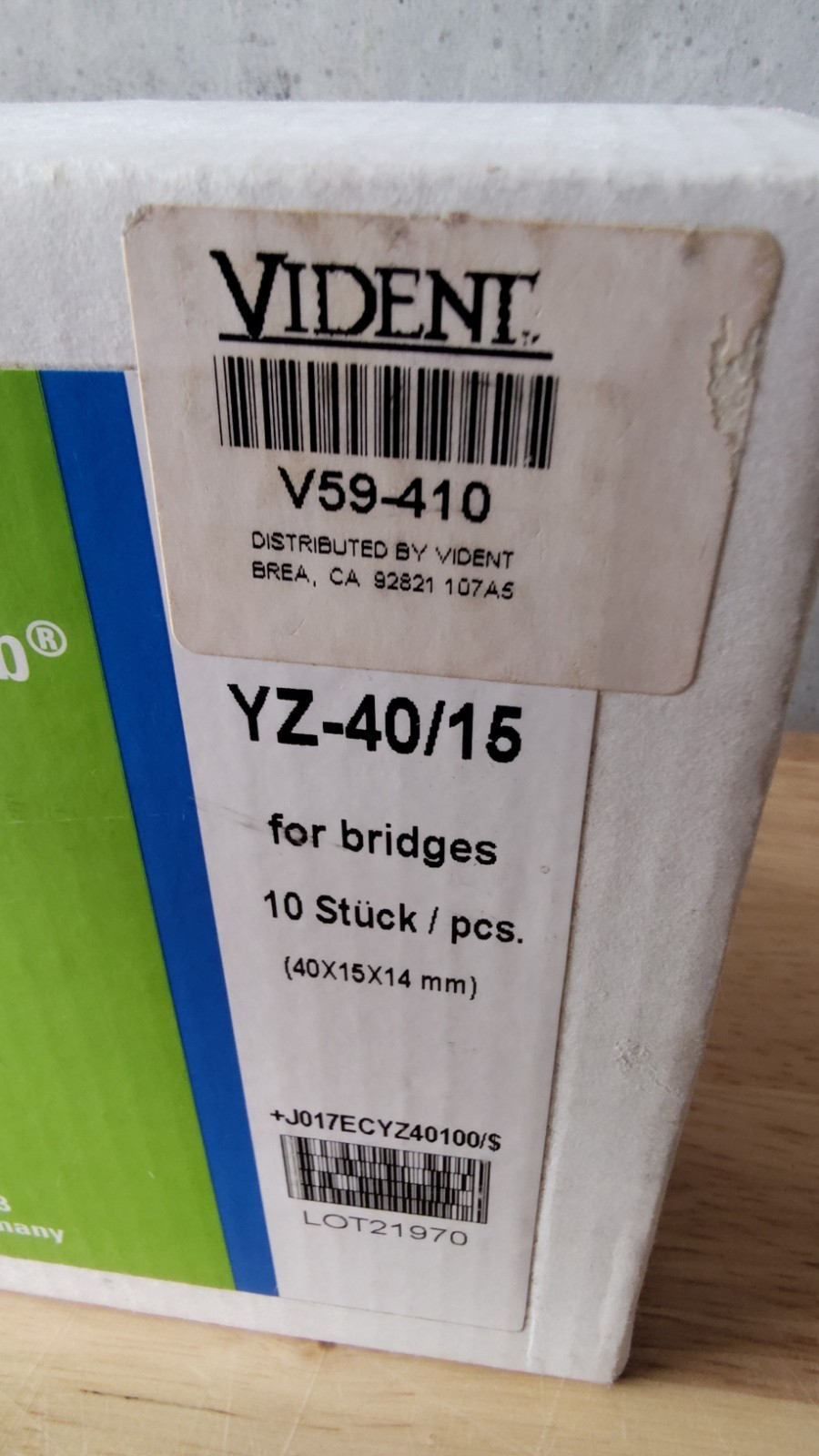 Vita YZ In-Ceram YZ CUBES for inLab® YZ-40/15 ( 40x15x14 mm )