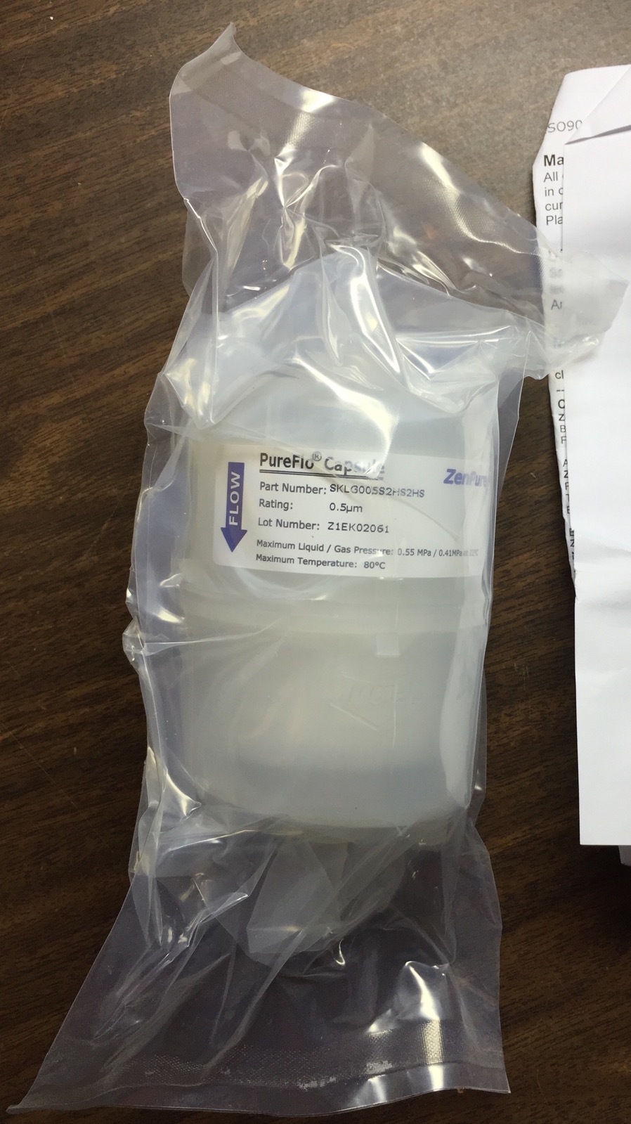 ZenPure PureFlo Capsule Filter, 2.5”, Glass Fiber, 0.5 µm, Barbed SKLG005S2HS2HS