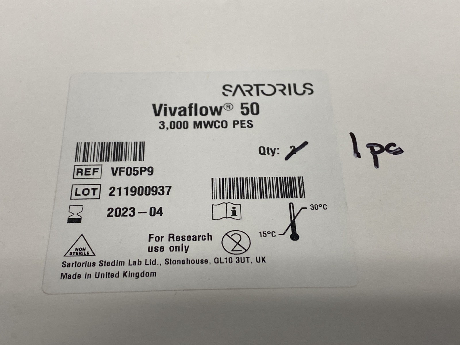 (1 Pc) SARTORIUS Vivaflow 50 Laboratory Crossflow Cassette 3000 MWCO PES VF05P9