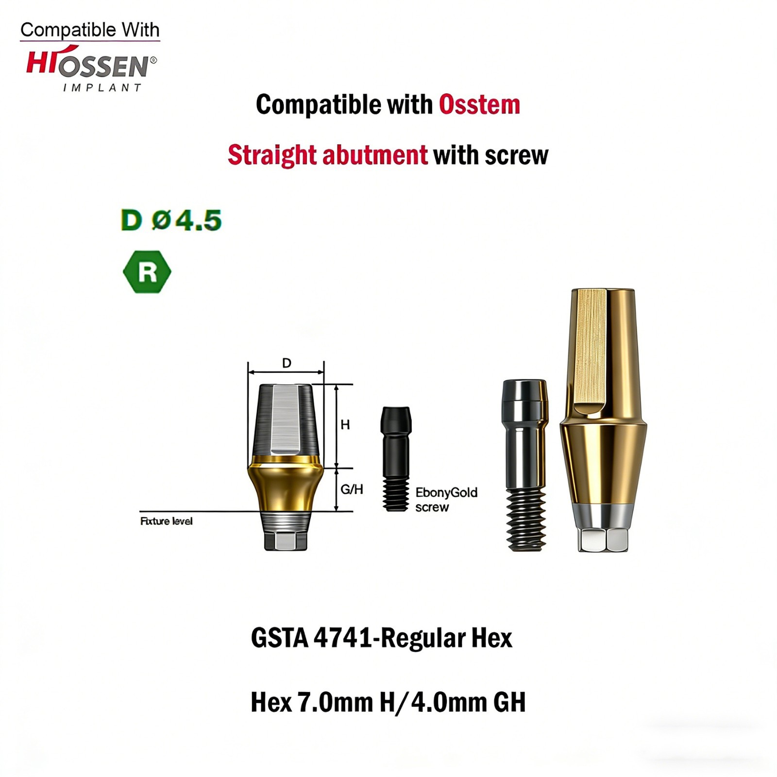 1pc Dental Titanium Straight Abutment Ti Cemented Abutment for Osstem Hiossen TS