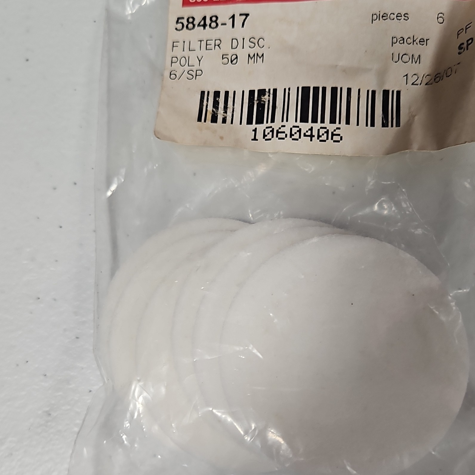 Ace Glass 5848-17 Poly Filter Disc 50mm, 6 Pack for Physical/Medical Labs