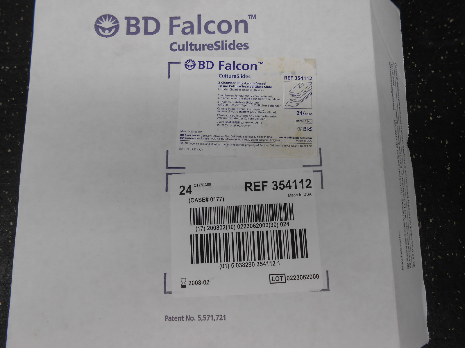 BD FALCON 354112 CASE OF 24 CULTURE SLIDES 2 CHAMBER POLYSTYRENE VESSEL