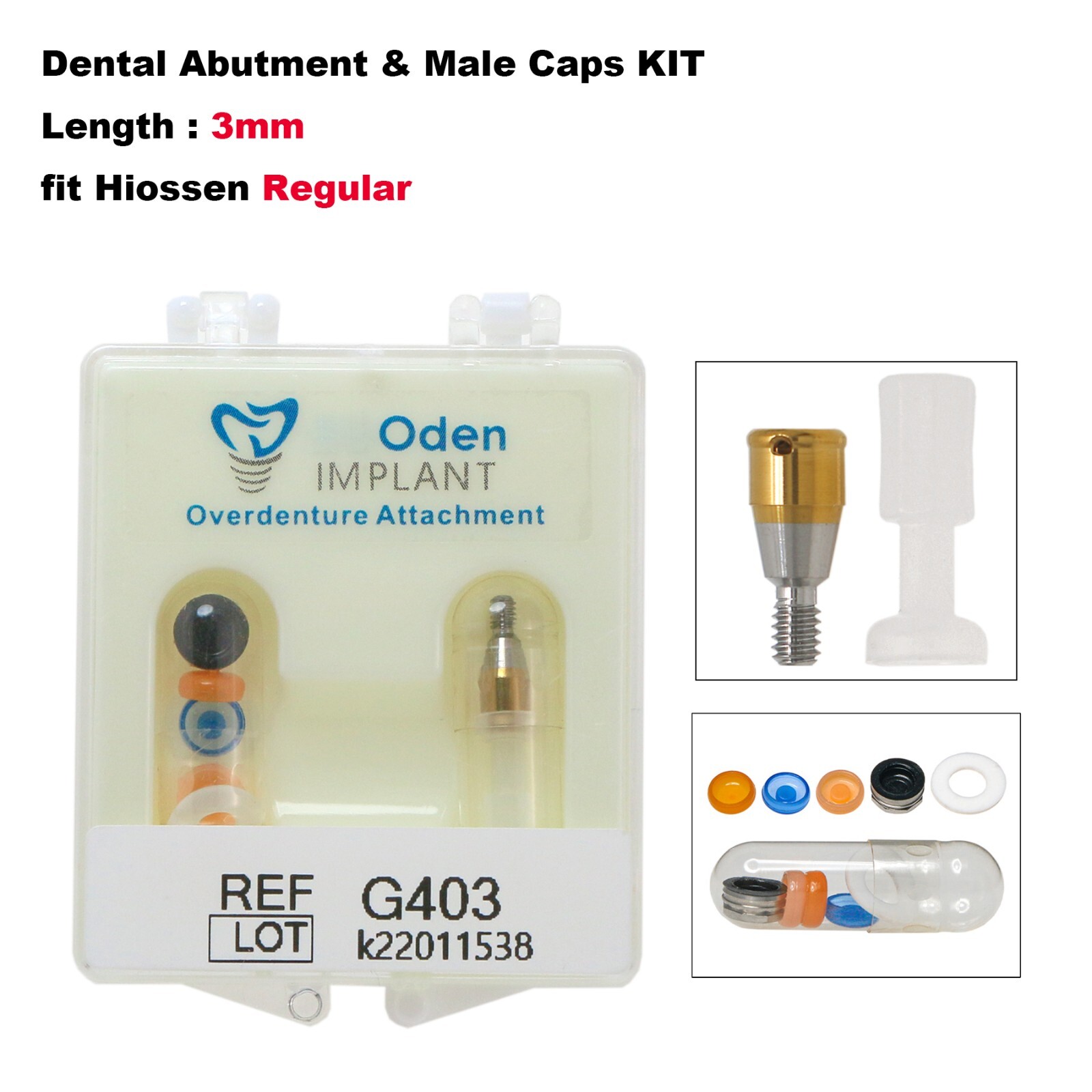 Dental Hiossen Locat0r Abutment Mini/Regular 3-5mm & Overdenture Male Caps Kits