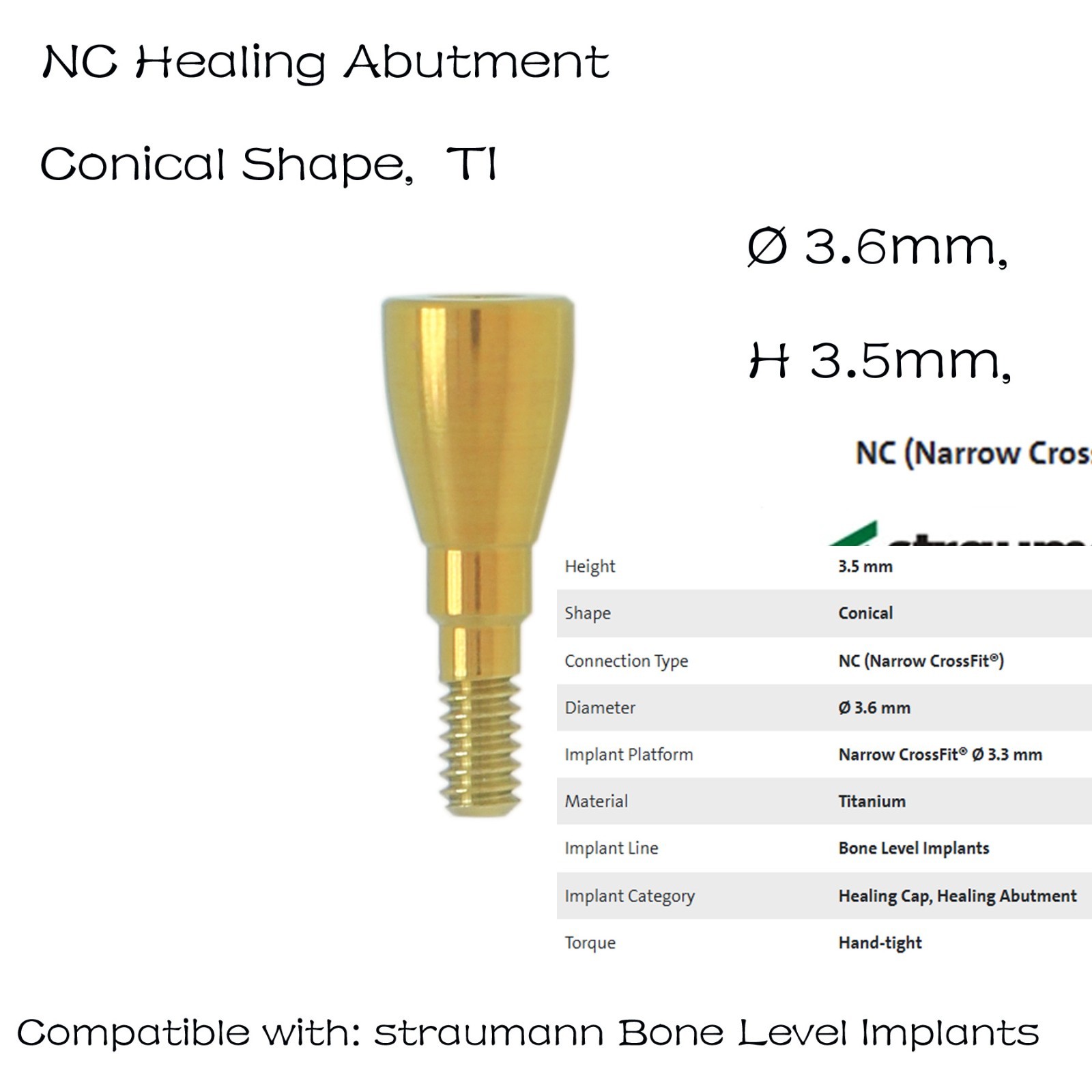 NC Dental Healing Abutment Healing Closure Narrow for Straumann ITI Bone Level