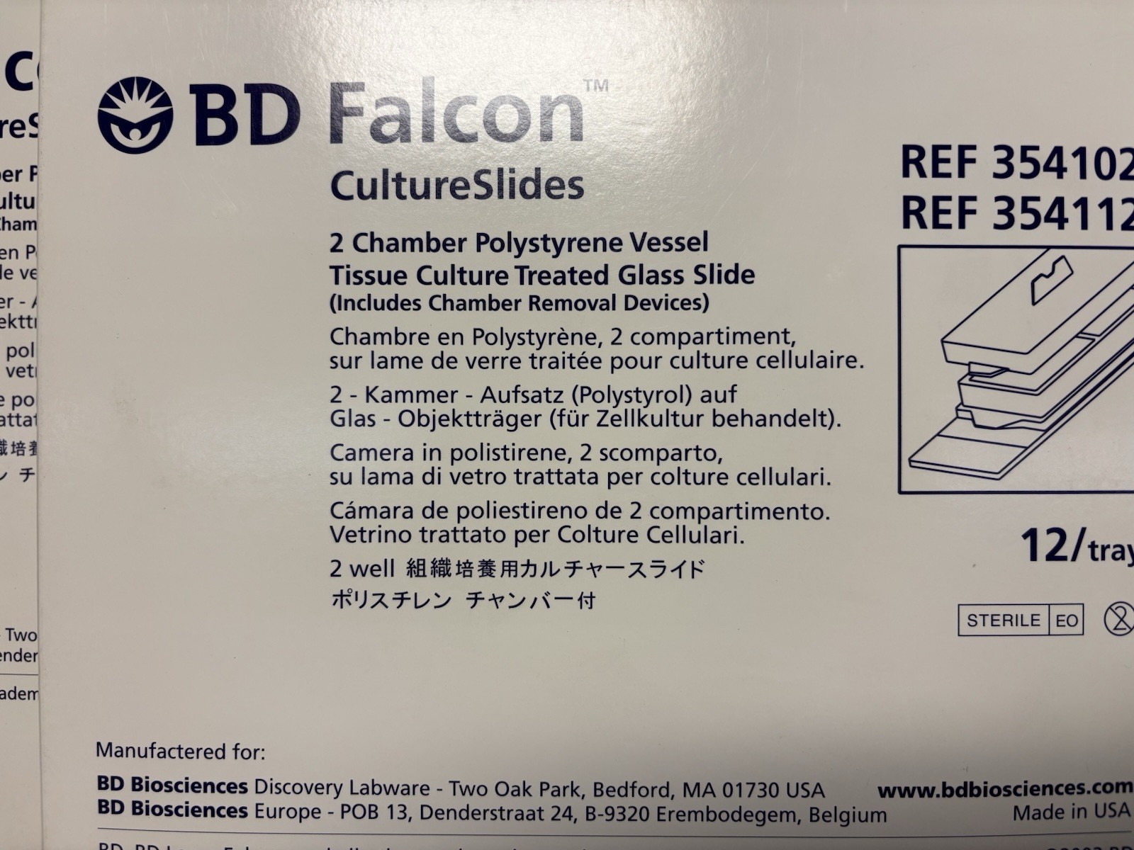 NEW 24 BD FALCON 2 CHAMBER POLYSTYRENE VESSEL TISSUE CULTURE SLIDES 354112