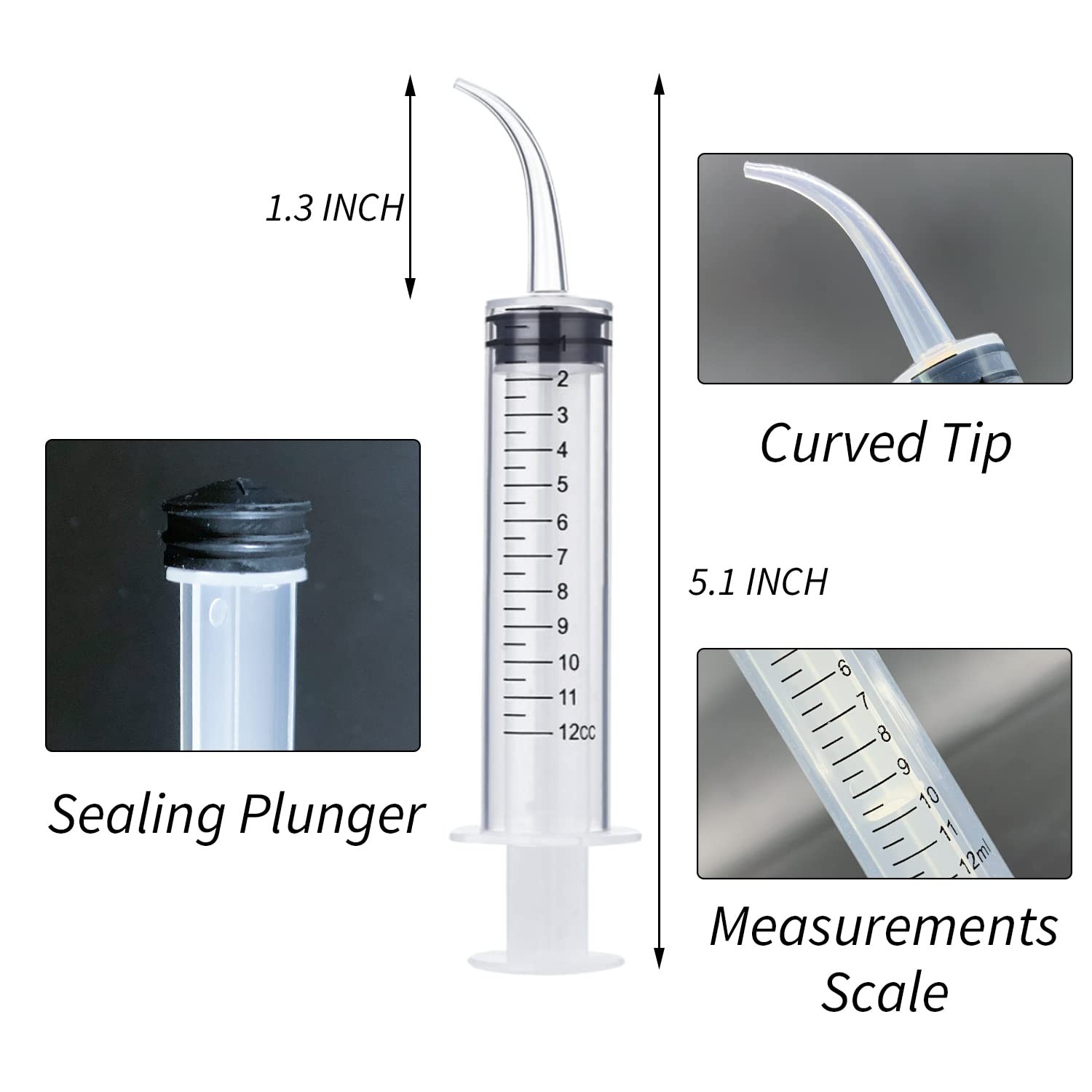 Wisdom Teeth Syringe, 5 Pack Irrigation 5 Pack, Curved-with Measurement