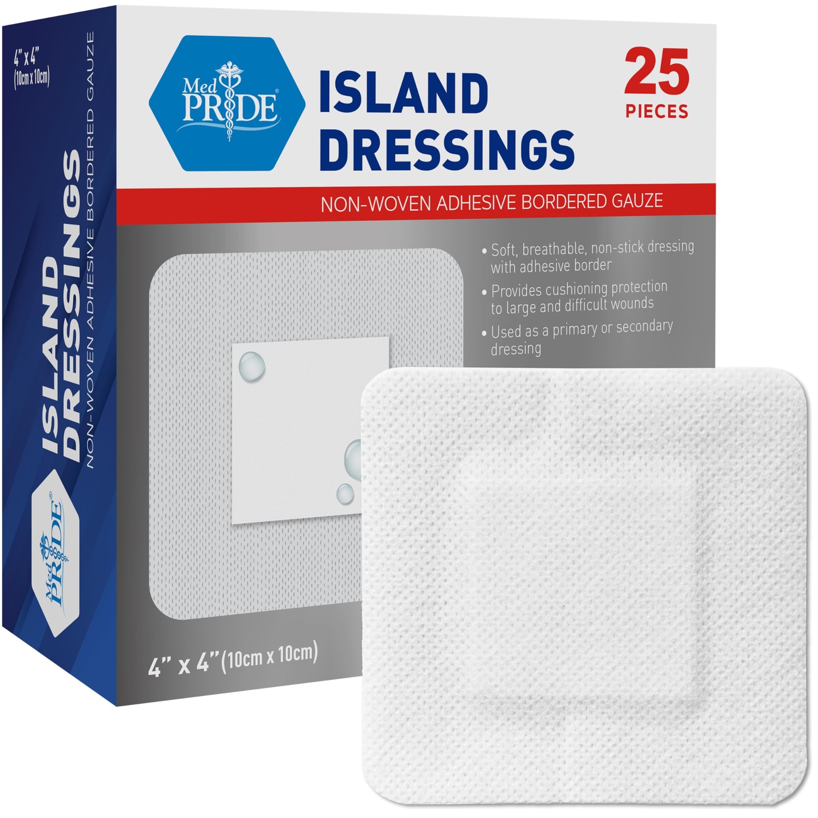 MED Pride Bordered Gauze-Island Dressing 4” x 4”| 25 Individually x