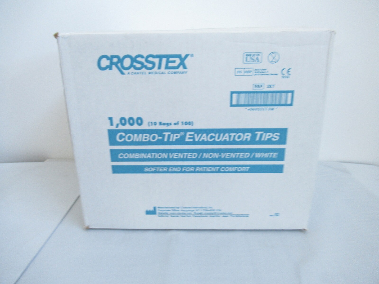 1 Case/1000 Crosstex Zet Combo Tip Evacuator (HVE) White Sealed