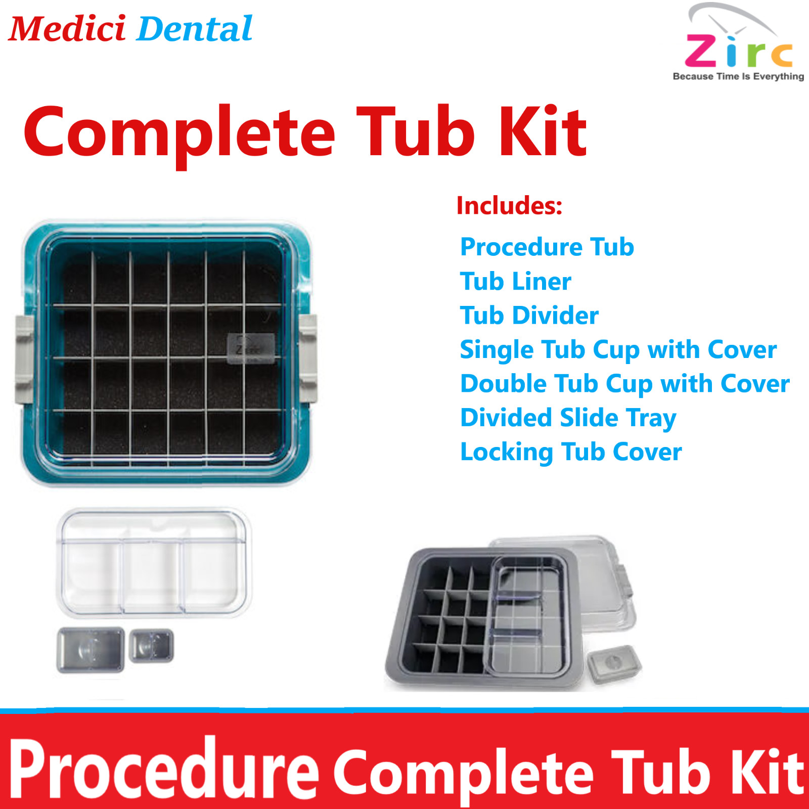 Dental Zirc Procedure Tub Complete Tub Kit – Cover, Divider, Tub Cup. Sponge