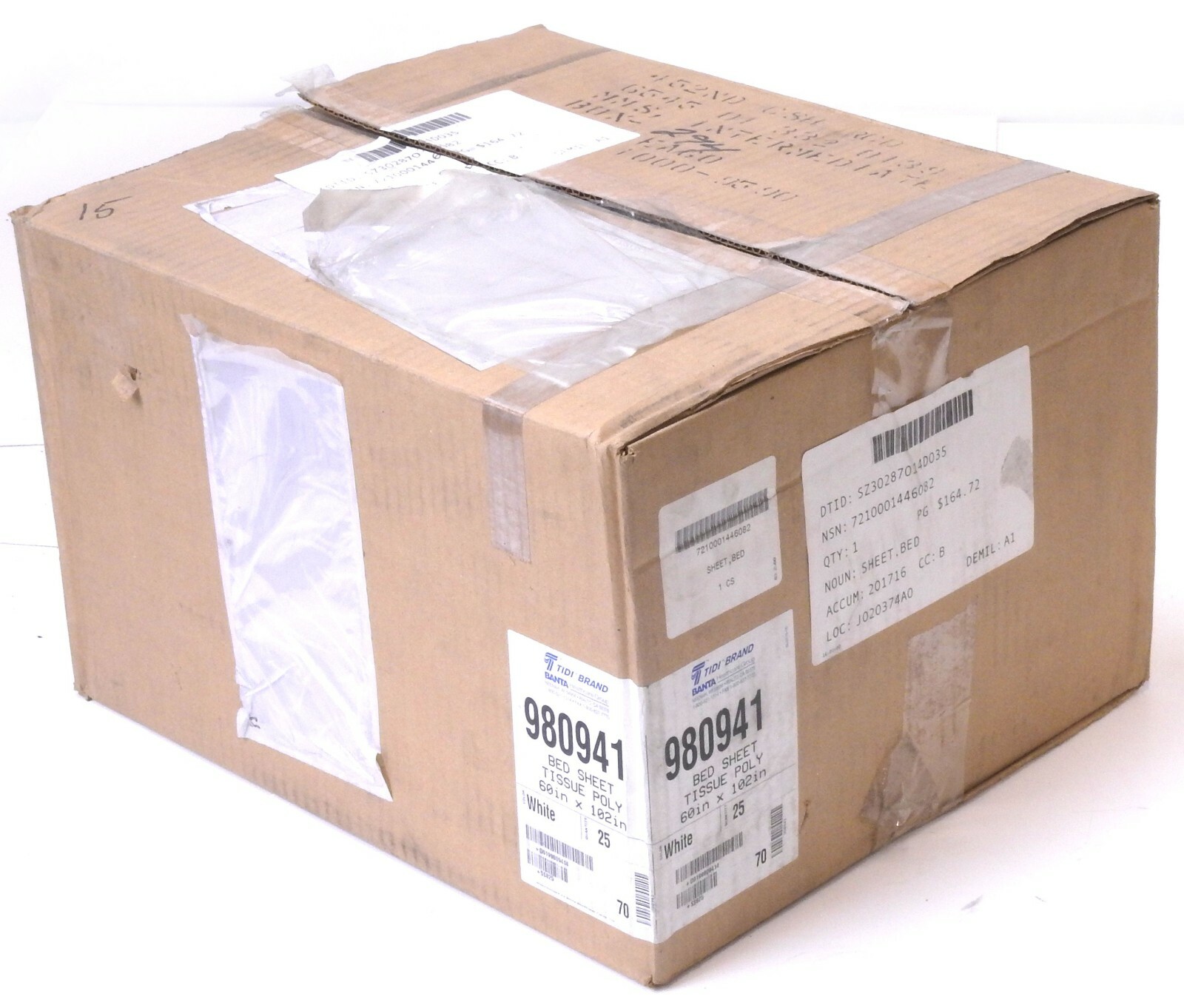 Box of 25 Tidi Brand 980941 White Tissued Bed Sheets 60″ x 102″
