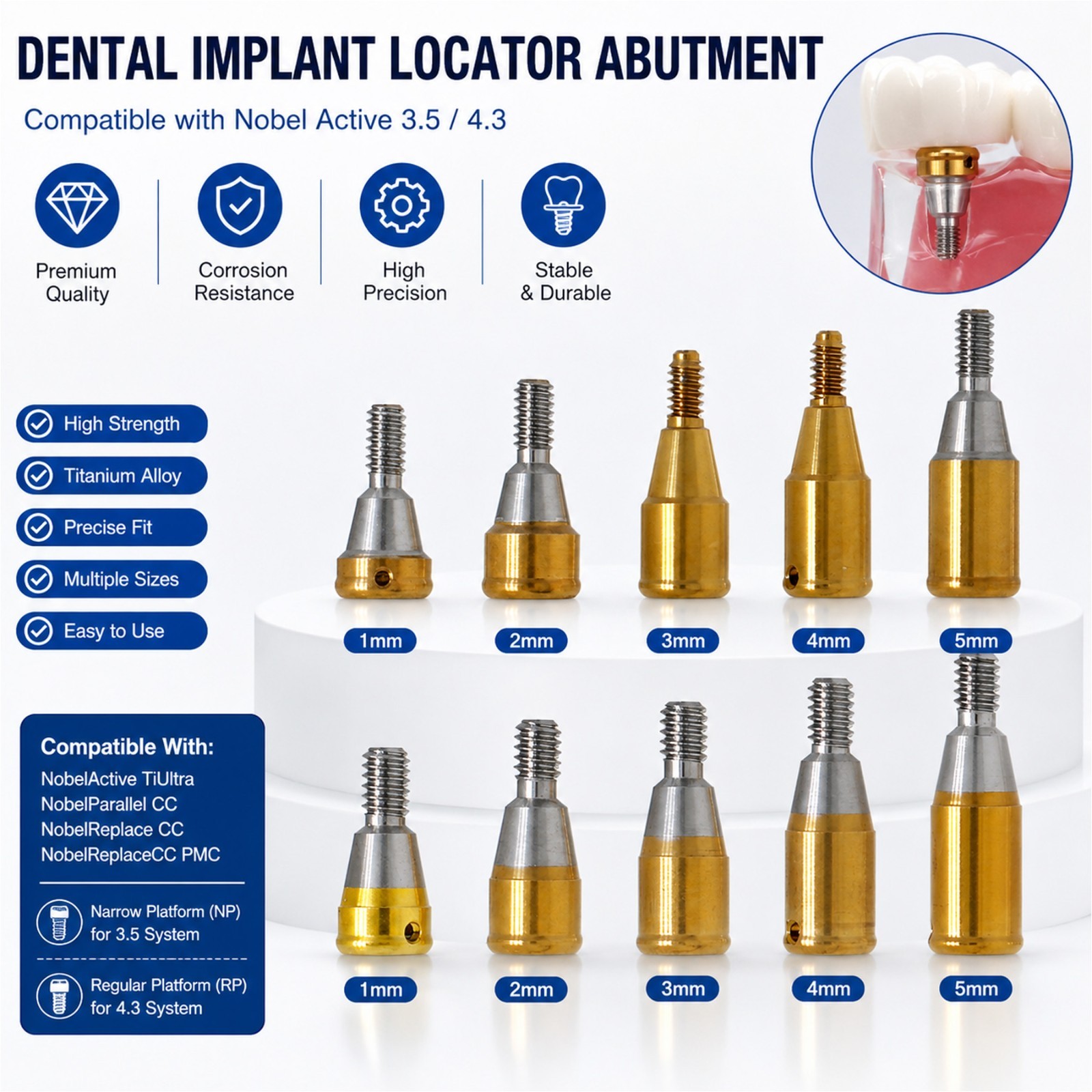 Dental Zest Locator Overdenture Attachment System Compatible Multiple Implant