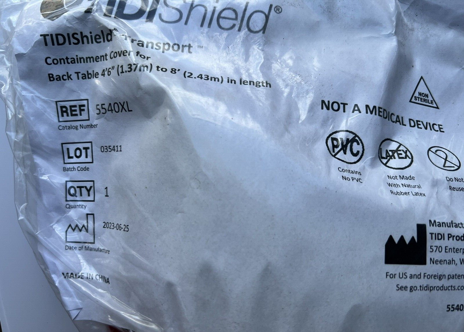 TIDI SHIELD 5540XL- transport containment cover for back table Lot of 20